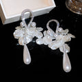 Elegant Floral Faux Pearl Zircon Waterdrop Stud Drop Earrings For Women view 2