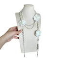 French Vintage Floral Beaded Faux Pearl Layered Sweater Necklace Pastoral Collarbone Chain view 5