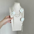 French Vintage Floral Beaded Faux Pearl Layered Sweater Necklace Pastoral Collarbone Chain view 4