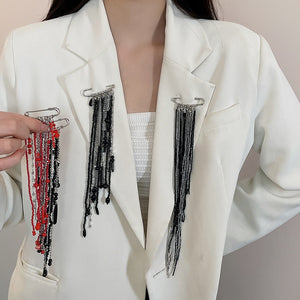 European American Glass Chain Tassel Geometric Brooch, Elegant Fashion Clothing Accessory