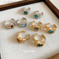 Irregular Geometric Rhinestone Alloy Open Ring, French Vintage Pleated Statement Jewelry view 1