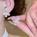 Sweet Floral Copper Stud Earrings With Zircon Flowers And Pearl Accents For Women view 1