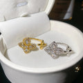 French Sparkling Zircon Flower Open Ring With Elegant Design For Women view 2
