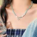 Blue Acrylic Beaded Fish Starfish Necklace For Women Vacation Layered Collarbone Jewelry view 5