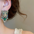 Vintage Court Style Rhinestone Cheetah Oval Pendant Drop Earrings For Women view 4