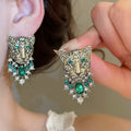 Vintage Court Style Rhinestone Cheetah Oval Pendant Drop Earrings For Women view 2