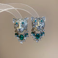 Vintage Court Style Rhinestone Cheetah Oval Pendant Drop Earrings For Women view 3