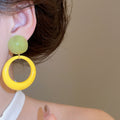Forest Green Round Resin Stud Earrings With Silver Pins Minimalist Geometric Women's Jewelry view 3