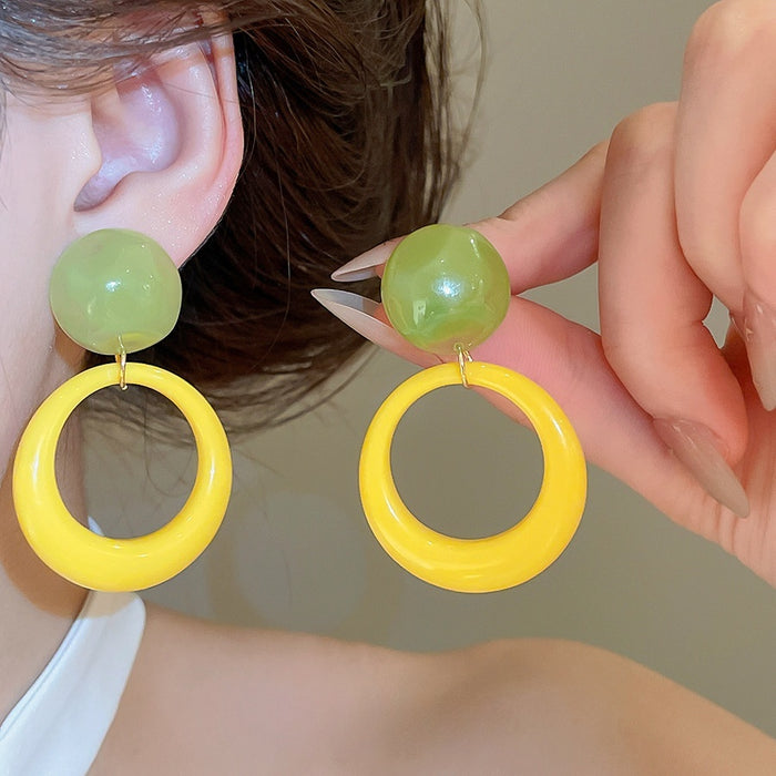 Forest Green Round Resin Stud Earrings With Silver Pins Minimalist Geometric Women's Jewelry