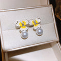 Rhinestone Enamel Flower Gradient Pendant Drop Earrings, Light Luxury Forest Style view 3