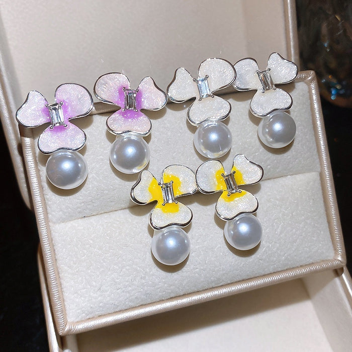 Rhinestone Enamel Flower Gradient Pendant Drop Earrings, Light Luxury Forest Style