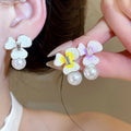 Rhinestone Enamel Flower Gradient Pendant Drop Earrings, Light Luxury Forest Style view 2