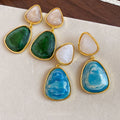 Vintage Ethnic Style Resin Triangle Pendant Drop Earrings With Silver Needle Studs view 2