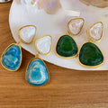 Vintage Ethnic Style Resin Triangle Pendant Drop Earrings With Silver Needle Studs view 4