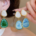 Vintage Ethnic Style Resin Triangle Pendant Drop Earrings With Silver Needle Studs view 1