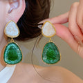 Vintage Ethnic Style Resin Triangle Pendant Drop Earrings With Silver Needle Studs view 3