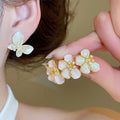Light Luxury Copper Zircon Enamel Flower Butterfly Stud Earrings For Sweet OL Fashion view 2
