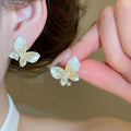 Light Luxury Copper Zircon Enamel Flower Butterfly Stud Earrings For Sweet OL Fashion view 4