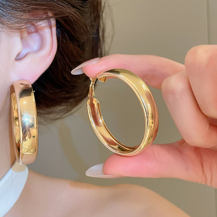 Minimalist Modern Iron Round Hoop Earrings With Silver Pins And Glossy Metal Finish