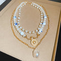 Vintage Ceramic Bead Pearl Jewelry Set, Old Money New Chinese Necklace Bracelet And Stud Earrings view 3