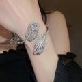 Luxury Zircon Feather Open Copper Bangle For Women, European Style Elegant Statement Jewelry view 3