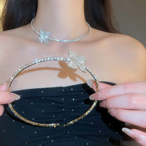 Old Money Style Copper Flower Choker Necklace With Sparkling Rhinestones For Women