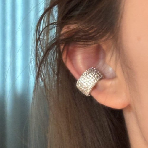 Korean Style Sparkling Zircon Round Copper Clip-on Earrings For Women Light Luxury Geometric Ear Cuffs