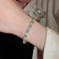 Copper Zircon Cat Eye Stone Flower Bangle Oval Court Style Light Luxury Bracelet for Women view 3