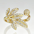 Resort Style Wax Set Zircon Open Ring For Women Korean Feather Banana Leaf Jewelry view 2