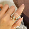 Resort Style Wax Set Zircon Open Ring For Women Korean Feather Banana Leaf Jewelry view 4