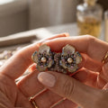 Luxury Vintage Flower Pearl Rhinestone Zircon Enamel Alloy Stud Earrings for Women Elegant Earrings view 2