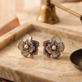 Luxury Vintage Flower Pearl Rhinestone Zircon Enamel Alloy Stud Earrings for Women Elegant Earrings view 4