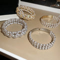French Style Gold Plated Copper Open Bangle With Layered Rhinestone Pearl Vintage Design view 3