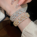 French Style Gold Plated Copper Open Bangle With Layered Rhinestone Pearl Vintage Design view 4