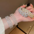 French Style Gold Plated Copper Open Bangle With Layered Rhinestone Pearl Vintage Design view 2