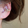 Korean Style Copper Zircon Bow Pearl Clip-on Earrings, Light Luxury No-Piercing Ear Cuffs view 3