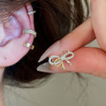 Korean Style Copper Zircon Bow Pearl Clip-on Earrings, Light Luxury No-Piercing Ear Cuffs view 1