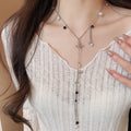 Sweet Cool Faux Pearl Crystal Beaded Tassel Saturn Pendant Clavicle Necklace For Women view 3