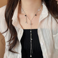 Sweet Cool Faux Pearl Crystal Beaded Tassel Saturn Pendant Clavicle Necklace For Women view 1