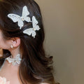 Old Money Alloy Rhinestone Butterfly Jewelry Set With Wrap Hair Clip Necklace And Stud Earrings view 3