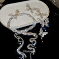 Old Money Alloy Rhinestone Butterfly Jewelry Set With Wrap Hair Clip Necklace And Stud Earrings view 2
