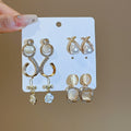Light Luxury Cat Eye Stone Pearl Flower Geometric Stud Earrings With Silver Needle view 1