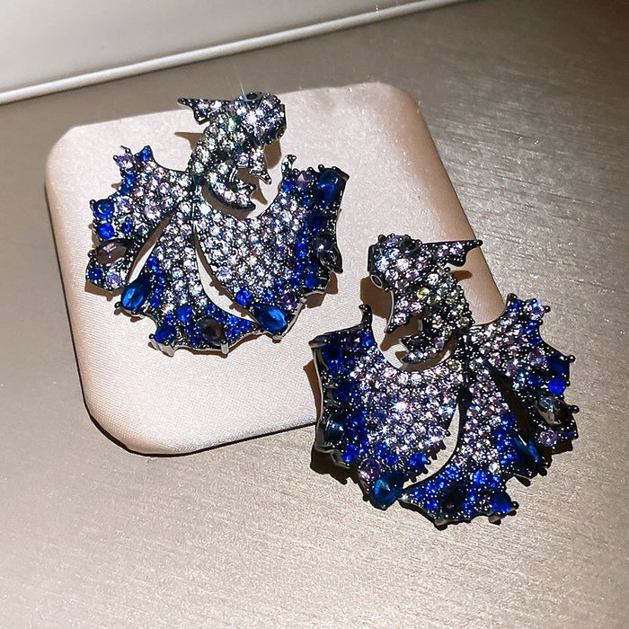 Sparkling Zircon Koi Carp Stud Earrings For Women, Vintage Copper Palace Style Luxury Jewelry