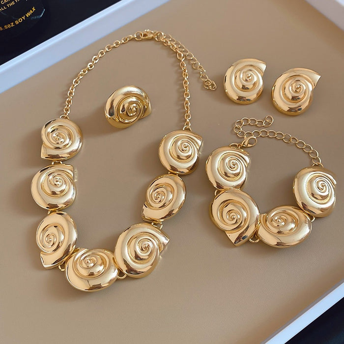 European American Alloy Conch Shell Jewelry Set With Ring Bracelet Earrings And Necklace