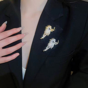 14K Gold Plated Copper Horse Brooch With Zircon, Light Luxury Elegant Women's Outfit Accessory