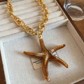 Old Money Bohemian Aluminum Starfish Conch Pendant Necklace Beach Vacation Collarbone Choker view 2
