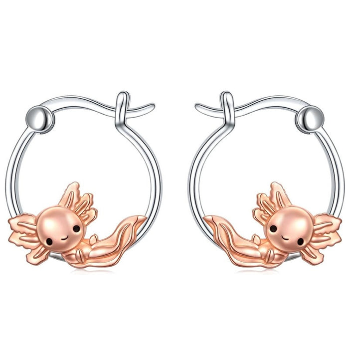 Cute Axolotl Earrings, Oil Painted Mexican Salamander Animal Design Fashion Jewelry