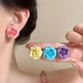 Sweet Resin Flower Drop Earrings With Silver Posts, Elegant Fresh Floral Dangle Ear Studs view 2