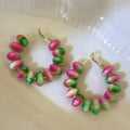 Rainbow Resin Round Beaded Hoop Earrings With Silver Pins, Forest Style Geometric Jewelry view 2