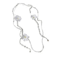 Sparkling Rhinestone Fabric Flower Faux Pearl Long Sweater Necklace French Princess Style view 5